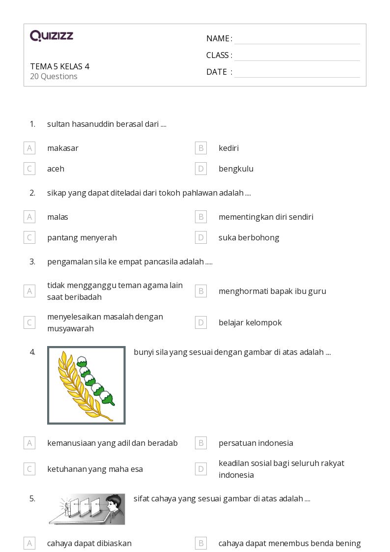 50 lembar kerja Tema untuk Kelas 4 di Quizizz Gratis Dapat Dicetak