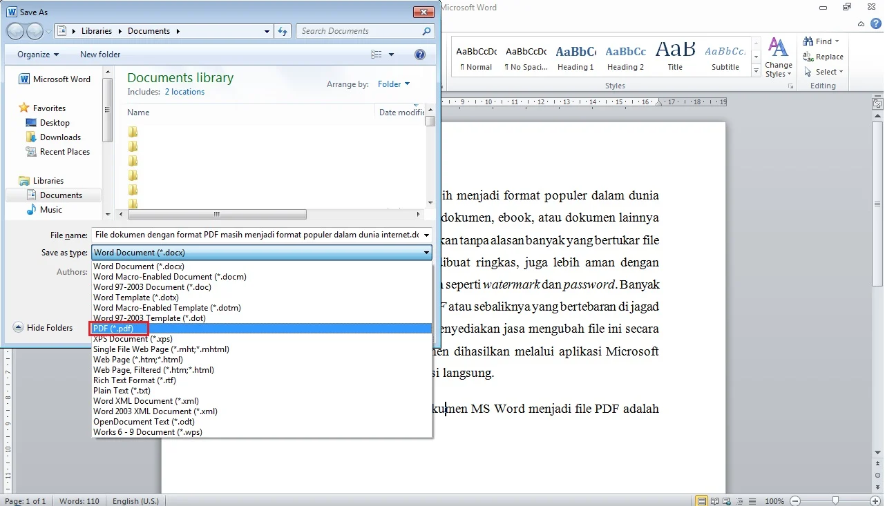 Cara Mengubah File Dokumen Word menjadi File PDF di Microsoft Word