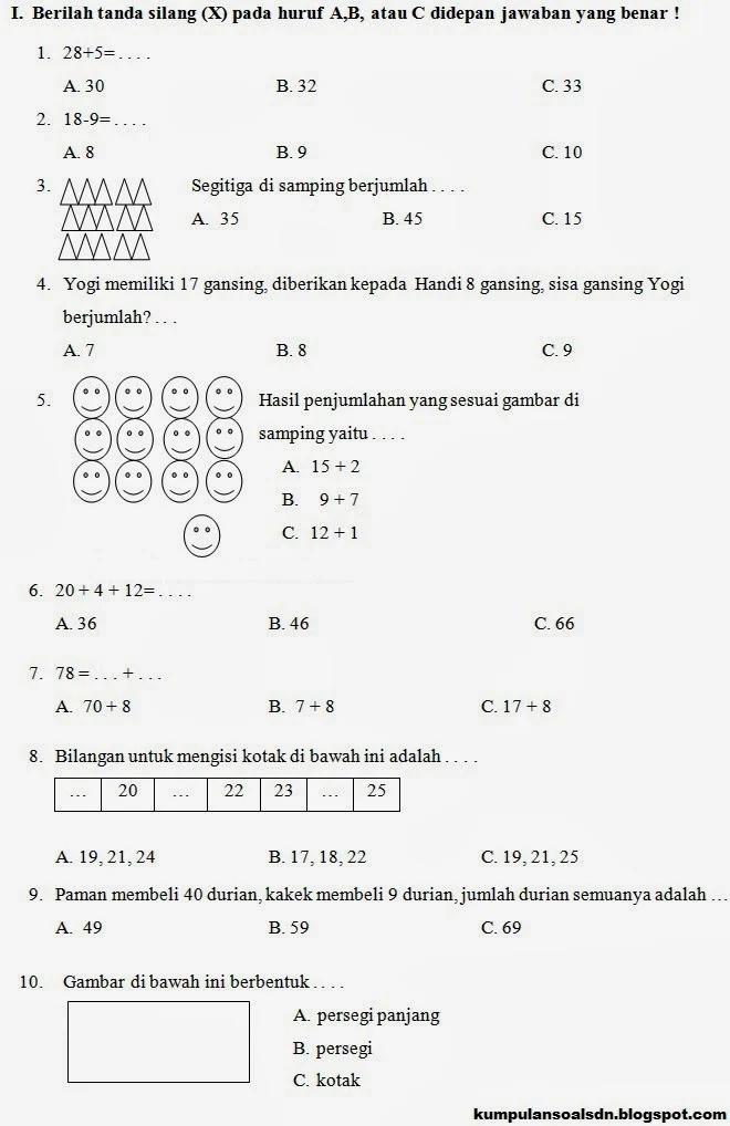 104 Prediksi Matematika Kelas 1 SD UKK Semester 2 TA 2013 2014 104 Prediksi Matematika Kelas 1 SD UKK Semester 2 TA 2013 2014