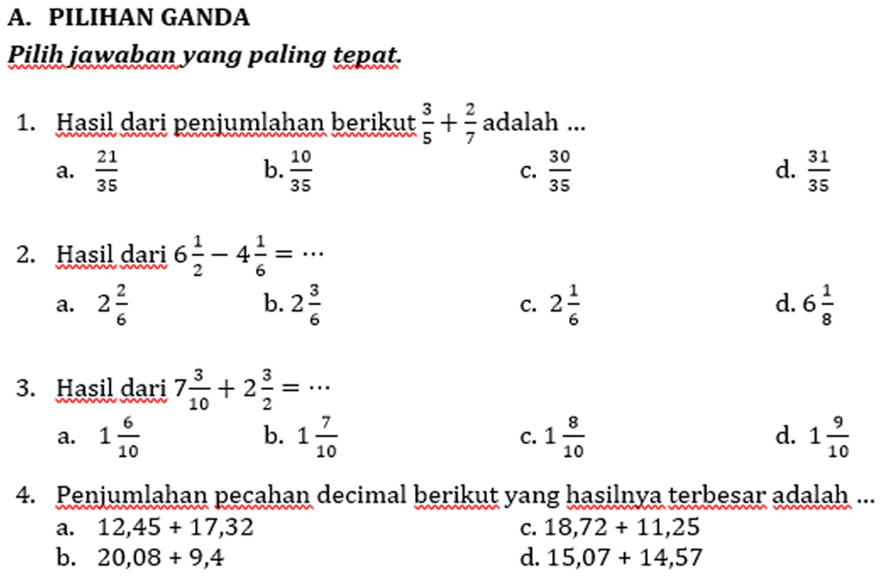 Contoh Soal Matematika Pecahan Desimal Dalchaebi