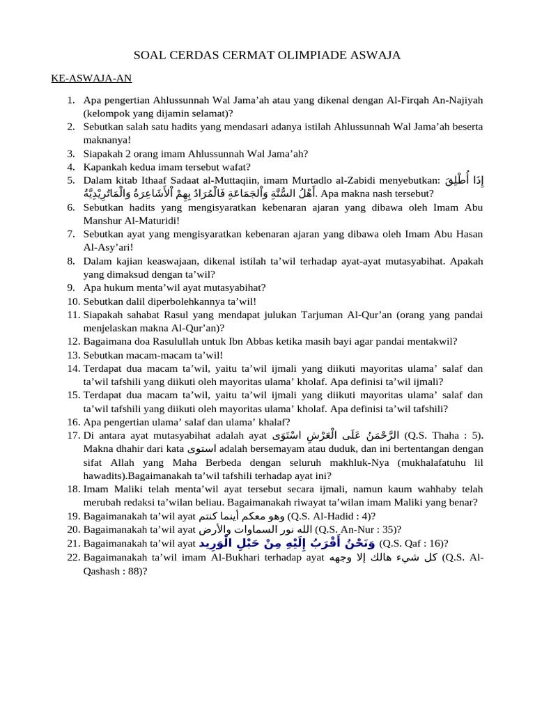 Soal Cerdas Cermat Keaswajaan dan Akidah PDF