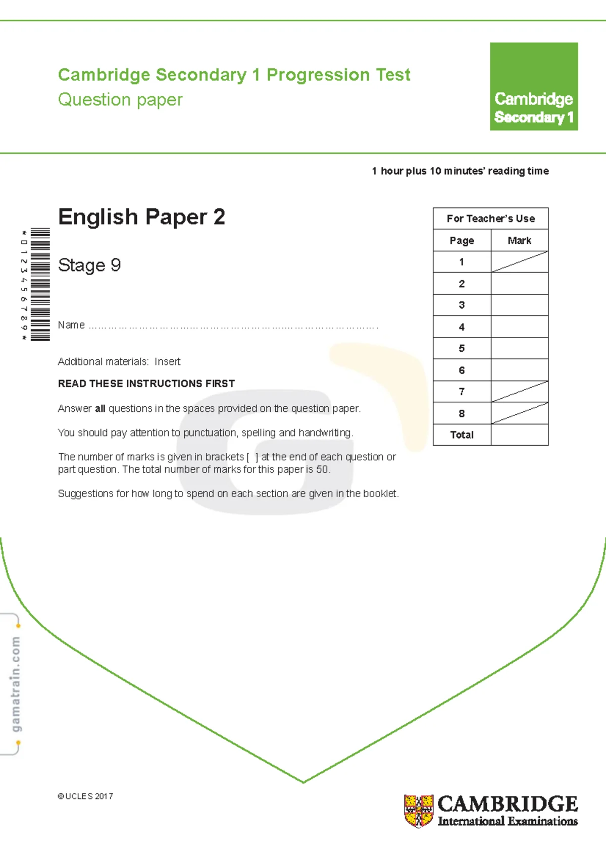 Cambridge Secondary 1 English Paper 2 Progression Test QP 2017 - Studocu Cambridge Secondary 1 English Paper 2 Progression Test QP 2017 - Studocu
