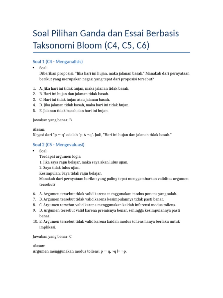 Soal Logika Berdasarkan Taksonomi Bloom PDF Soal Logika Berdasarkan Taksonomi Bloom PDF