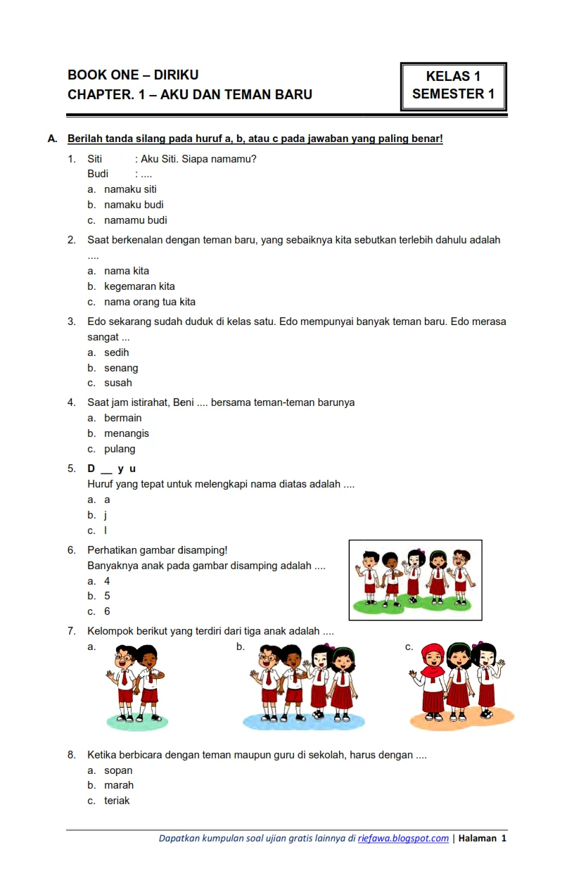5 Contoh Soal Kelas 1 Tema 1 Subtema 3 yang Wajib Dikuasai Siswa Agar Nilai Sempurna