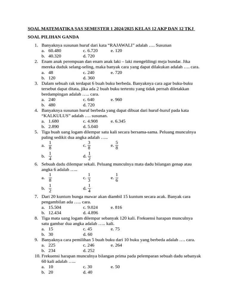 7 Contoh Soal Kelas 12 Matematika Semester 1 yang Wajib Dikuasai Sebelum Ujian 2026