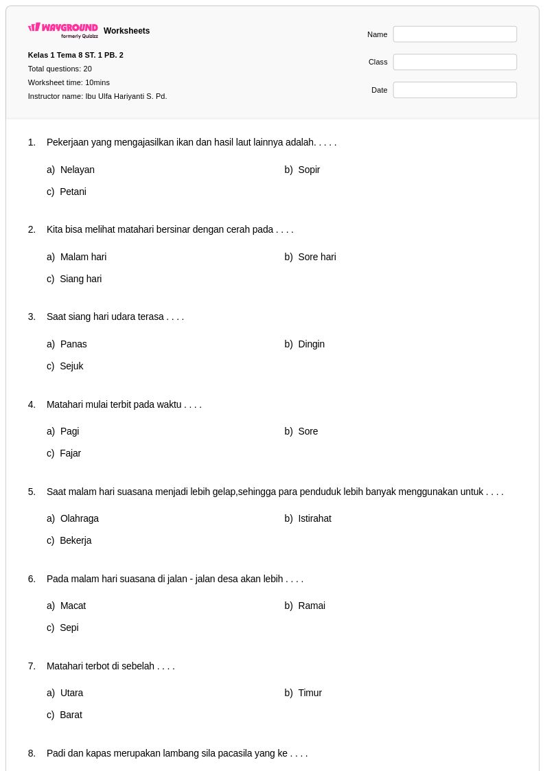Ternyata Hanapi Bani Bocorkan Contoh Soal Kelas 1 Tema 8 Subtema 4 yang Wajib Dikuasai