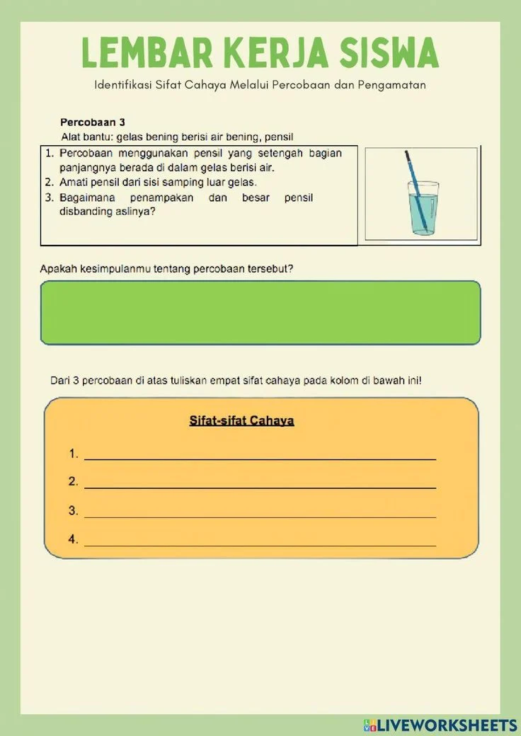 LKPD Percobaan Sifat-Sifat Cahaya worksheet Empati Kod yazma LKPD Percobaan Sifat-Sifat Cahaya worksheet Empati Kod yazma