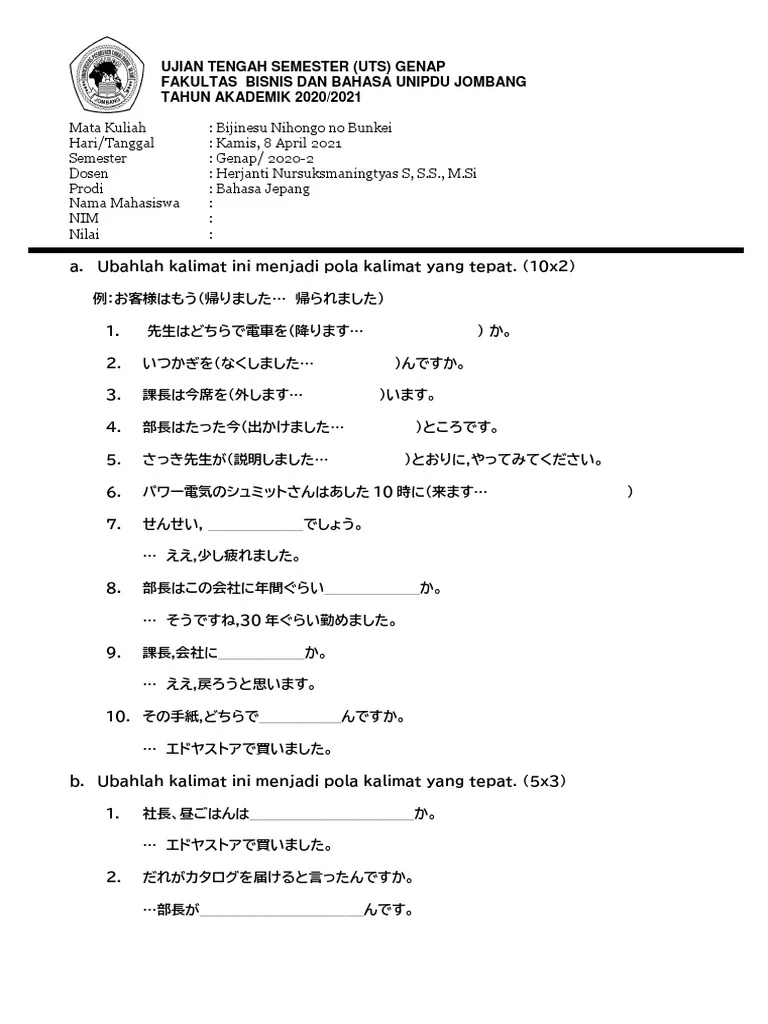 25 Contoh Soal Kelas 10 UTS Nihongo Semester 1 Ternyata Sesulit Ini, Wajib Tahu Sebelum Ujian