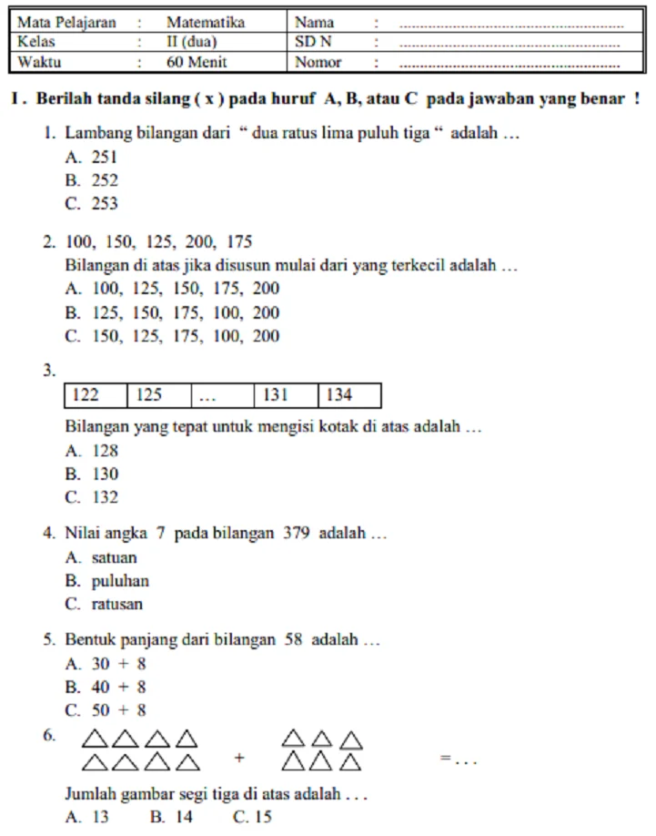 Membangun Fondasi Belajar Contoh Soal Ulangan Harian Kelas 1 Semester Membangun Fondasi Belajar Contoh Soal Ulangan Harian Kelas 1 Semester