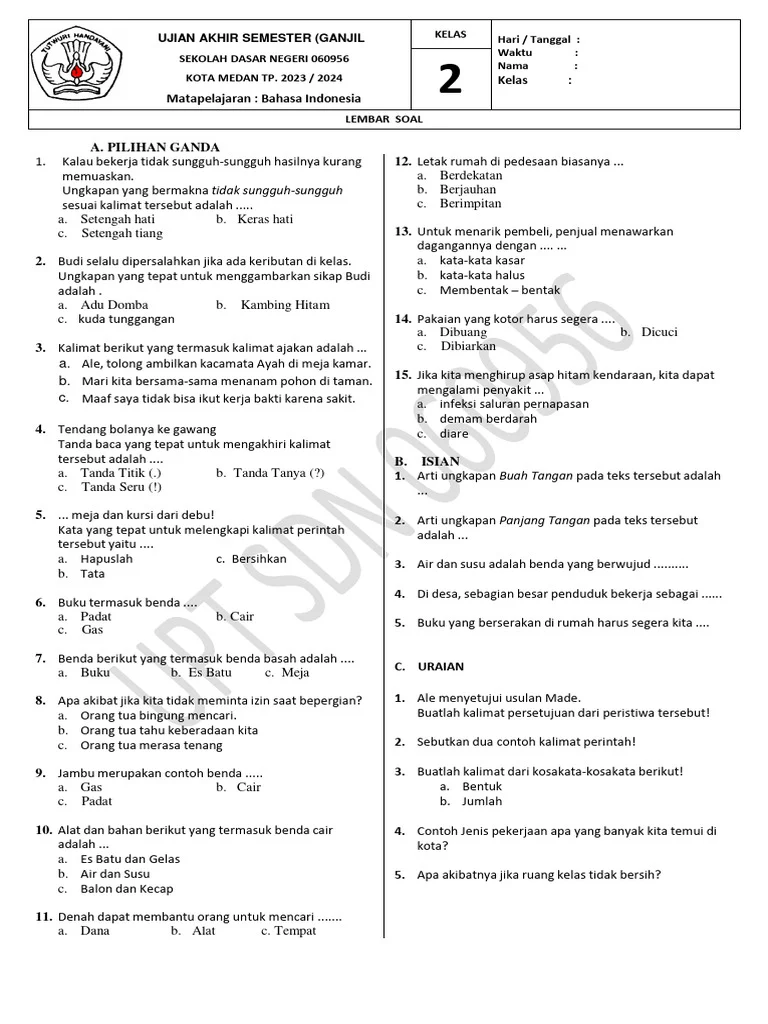 7 Contoh Soal Kelas 2 K13 Semester 1 yang Sering Muncul di Ujian, Wajib Dikuasai Sebelum Terlambat