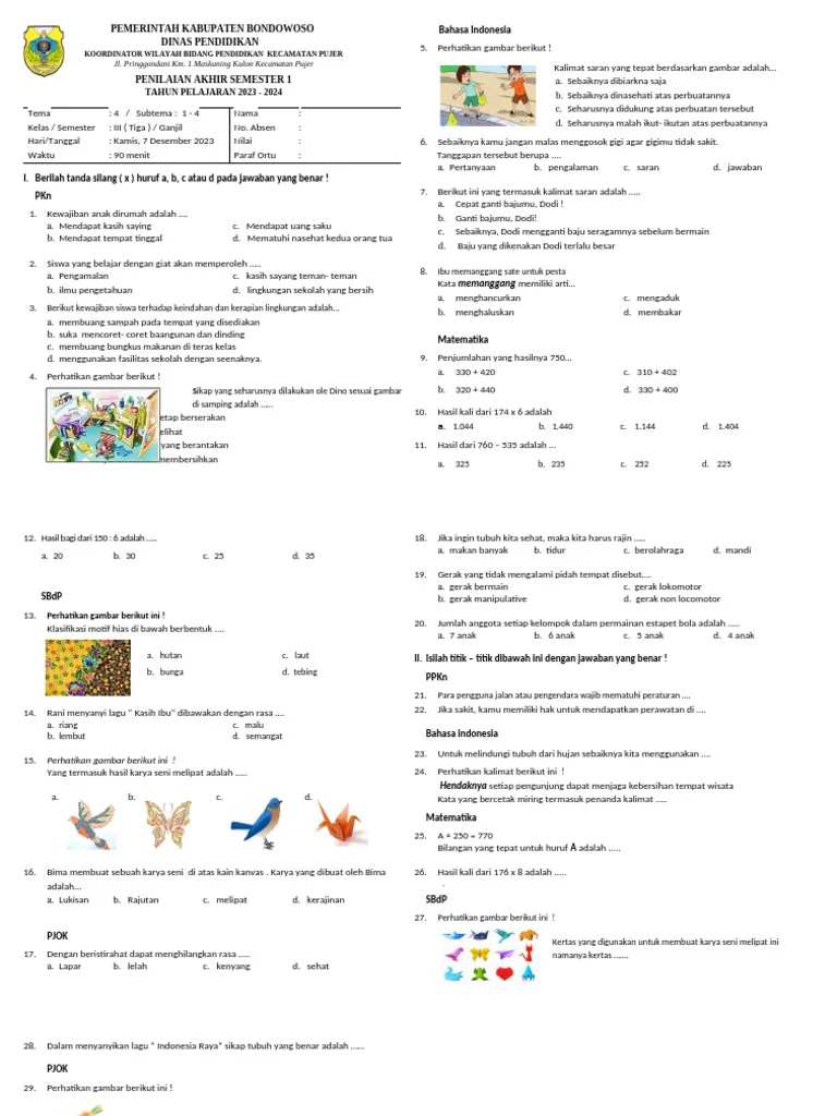 Soal PAS Kelas 3 Tema 4 XX PDF Soal PAS Kelas 3 Tema 4 XX PDF