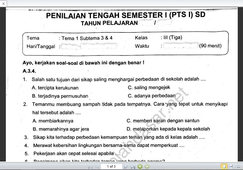 Kumpulan Soal Tema 1 Kelas 3 Sd Revisi 2021 - Mari Belajar Kumpulan Soal Tema 1 Kelas 3 Sd Revisi 2021 - Mari Belajar