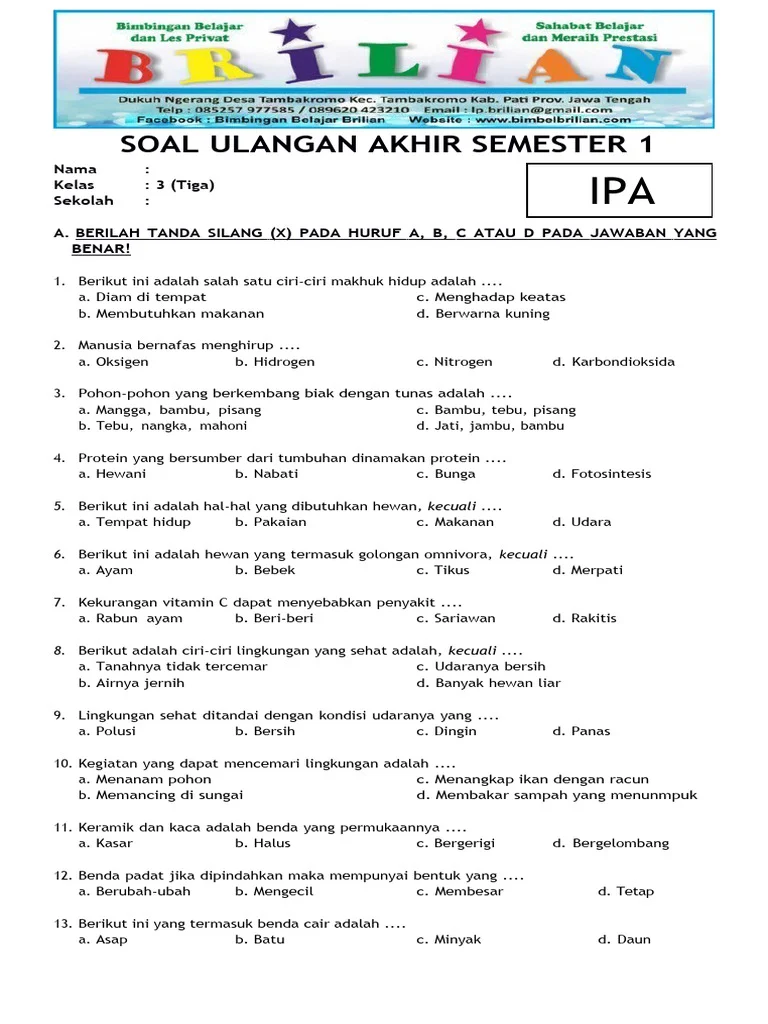 Kumpulan soal kelas 3 sd semester 1 dan kunci jawaban Pancasila jawab tepat sebelum ujian