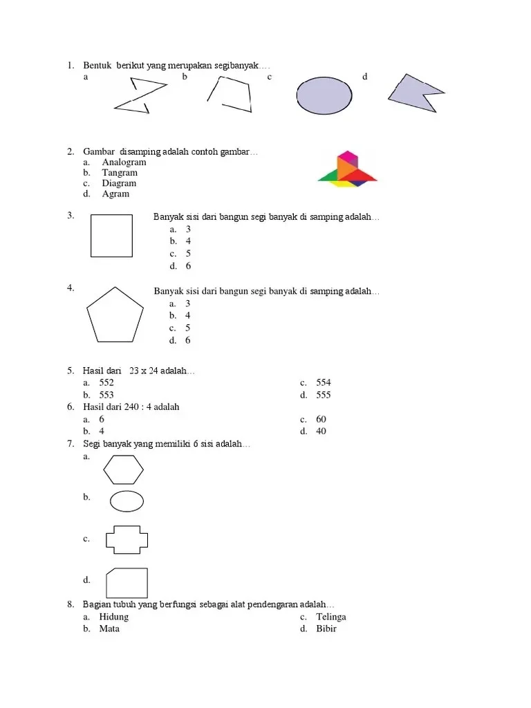 Latihan Soal Matematika Segi Banyak Kelas 4 Sd Latihan Soal Matematika Segi Banyak Kelas 4 Sd