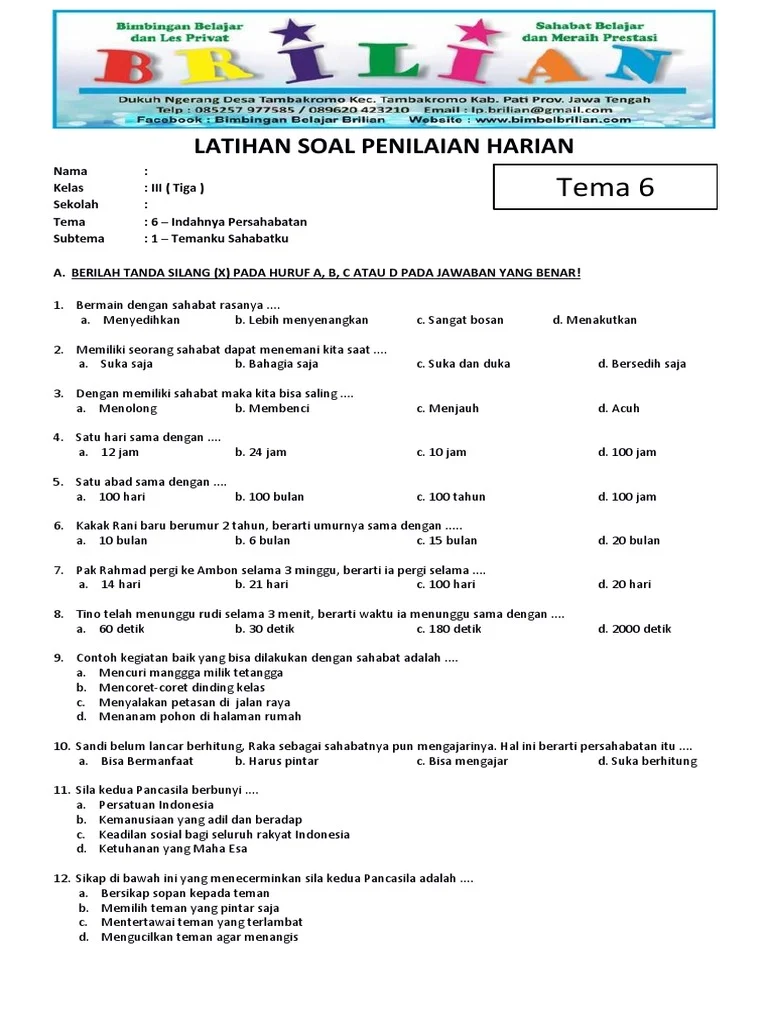 Terbukti Kumpulan Soal Kelas 3 SD Tematik 6 Objektif Membantu Anak Juara Sebelum Ujian