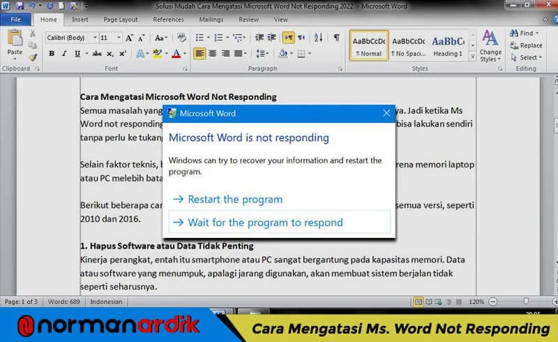 Ternyata Ini Cara Mengatasi Not Responding pada Microsoft Word yang Sering Diabaikan Pengguna Laptop