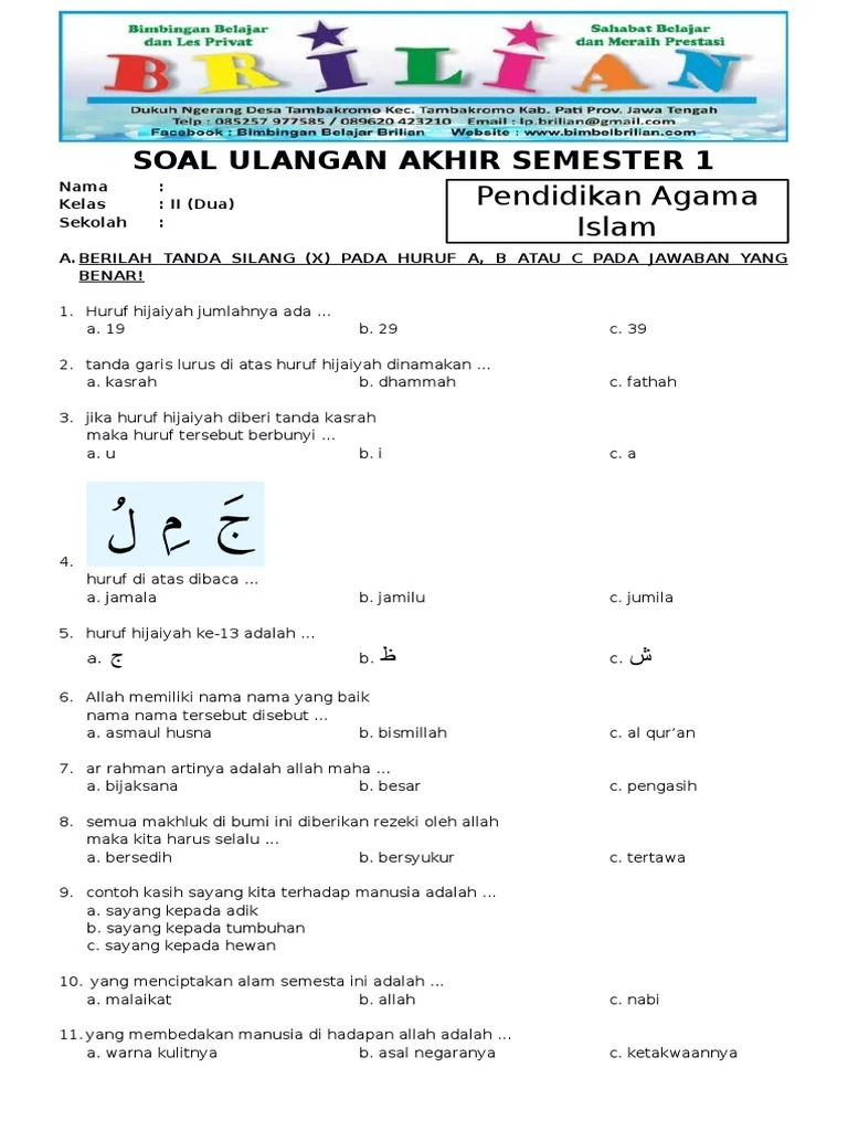 Soal PAI Kelas 2 Semester 1 SD PDF Soal PAI Kelas 2 Semester 1 SD PDF