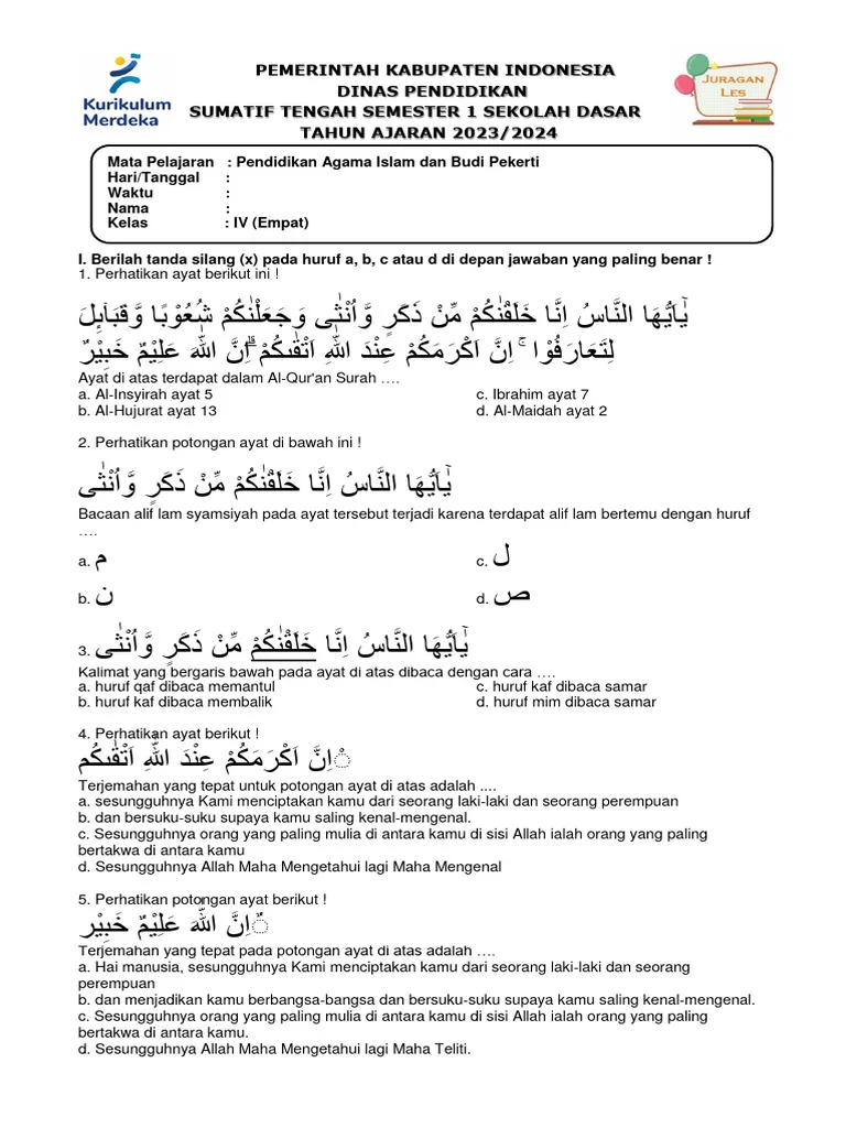 Ternyata Ini Dia Kumpulan Soal Agama Islam Kelas 4 SD Semester 2 yang Wajib Dikuasai Sebelum Ulangan Akhir