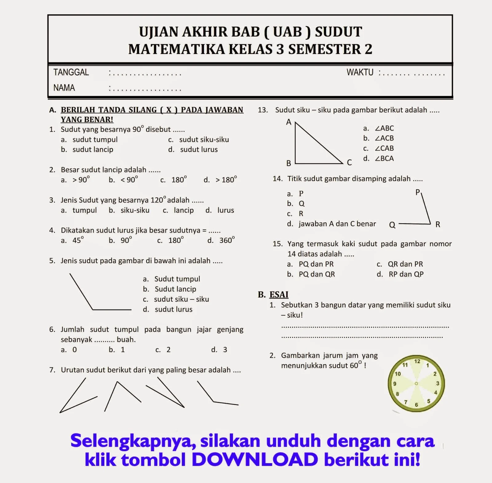 Ternyata Segitiga Sama Kaki Mudah! 5 Contoh dalam Kumpulan Soal Kelas 3 SD Semester 2 Matematika