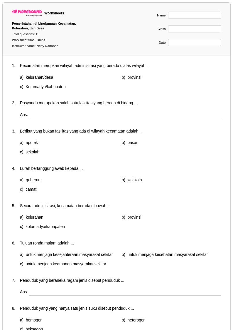 komponen pemerintahan di indonesia kelas 4 soal