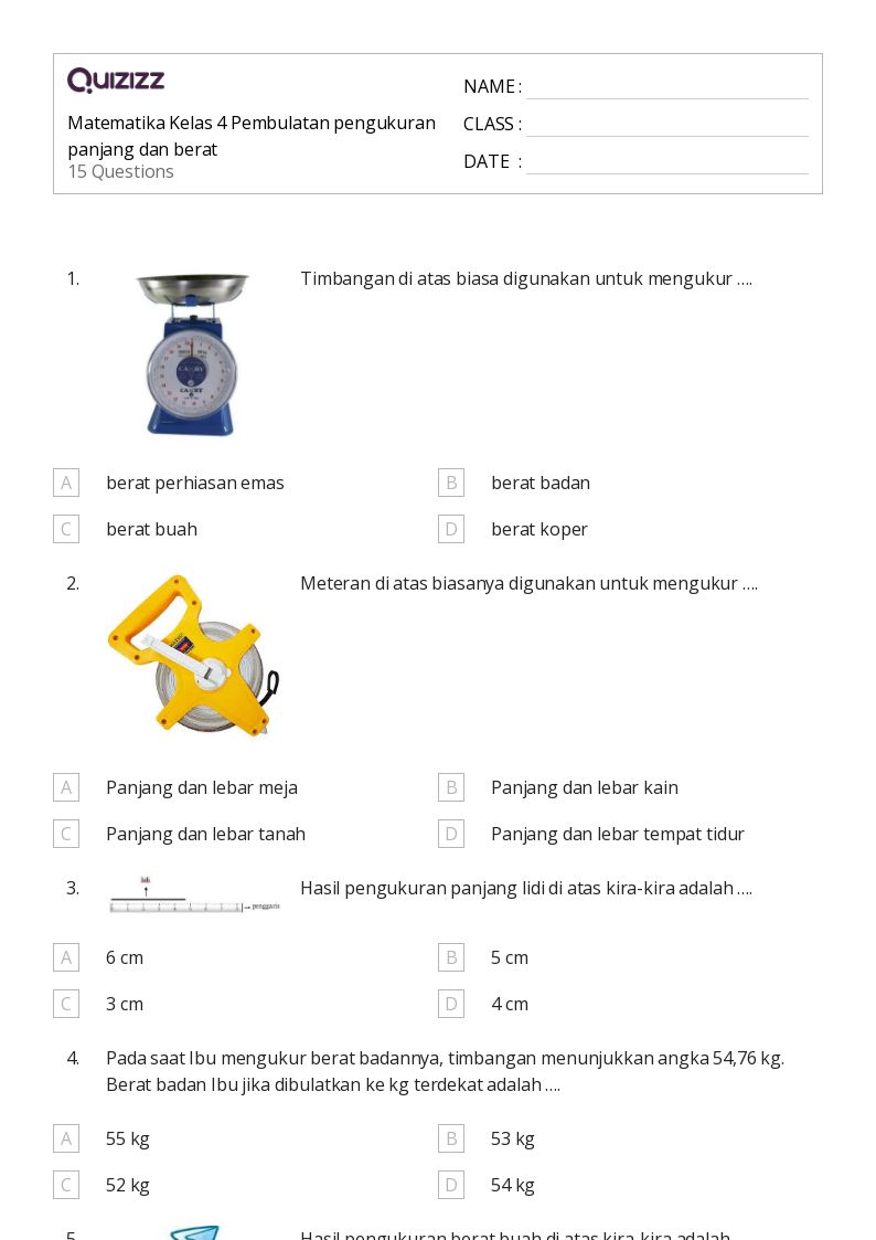 50 lembar kerja Mengukur Panjang untuk Kelas 4 di Quizizz Gratis 50 lembar kerja Mengukur Panjang untuk Kelas 4 di Quizizz Gratis
