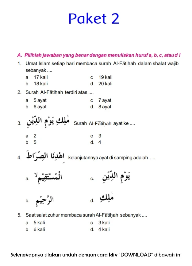 kumpulan soal agama islam kelas 4