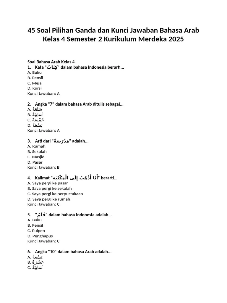 Rahasia Sukses OMI: Kumpulan Soal Bahasa Arab Kelas 4 MI Semester 2 2026