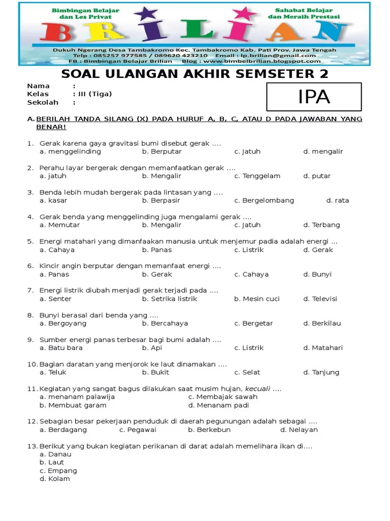 Bocoran Rahasia Soal UAS Semester Genap Kelas 3 IPA yang Wajib Kamu Pelajari Sekarang Bocoran Rahasia Soal UAS Semester Genap Kelas 3 IPA yang Wajib Kamu Pelajari Sekarang