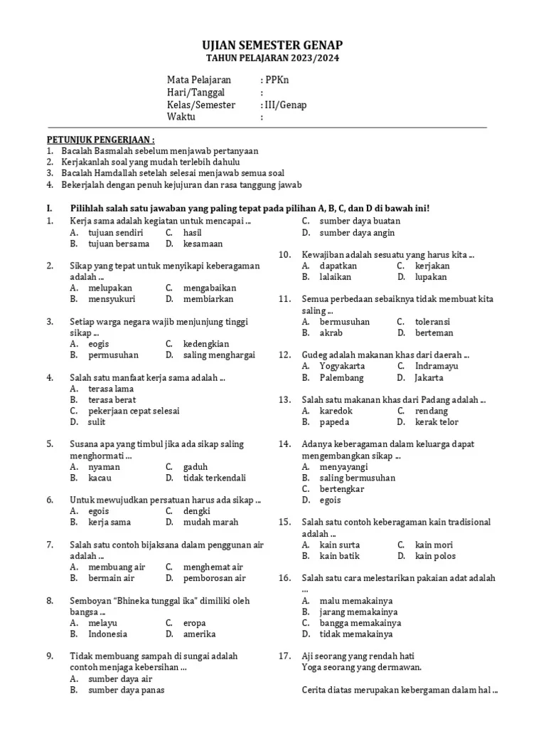 Download soal uas semester 2 kelas 3 sd ppkn pdf terbaru agar nilai ujian melonjak Download soal uas semester 2 kelas 3 sd ppkn pdf terbaru agar nilai ujian melonjak