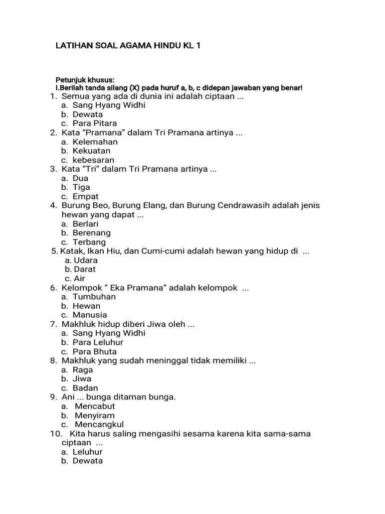 Rahasia Lulus Ujian dengan Kumpulan soal agama hindu kelas 1 sd 2019 Terbaru