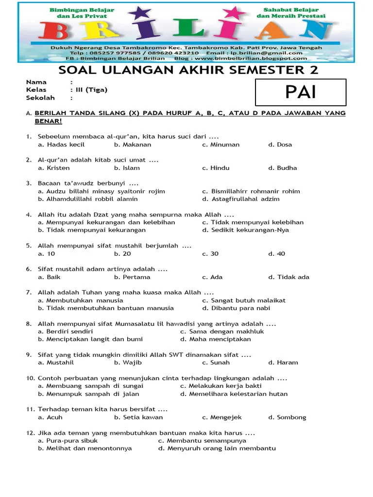 Rahasia Nilai Sempurna Bocoran Soal UAS Semester 2 Kelas 3 SD Bahasa Indonesia Terbaru