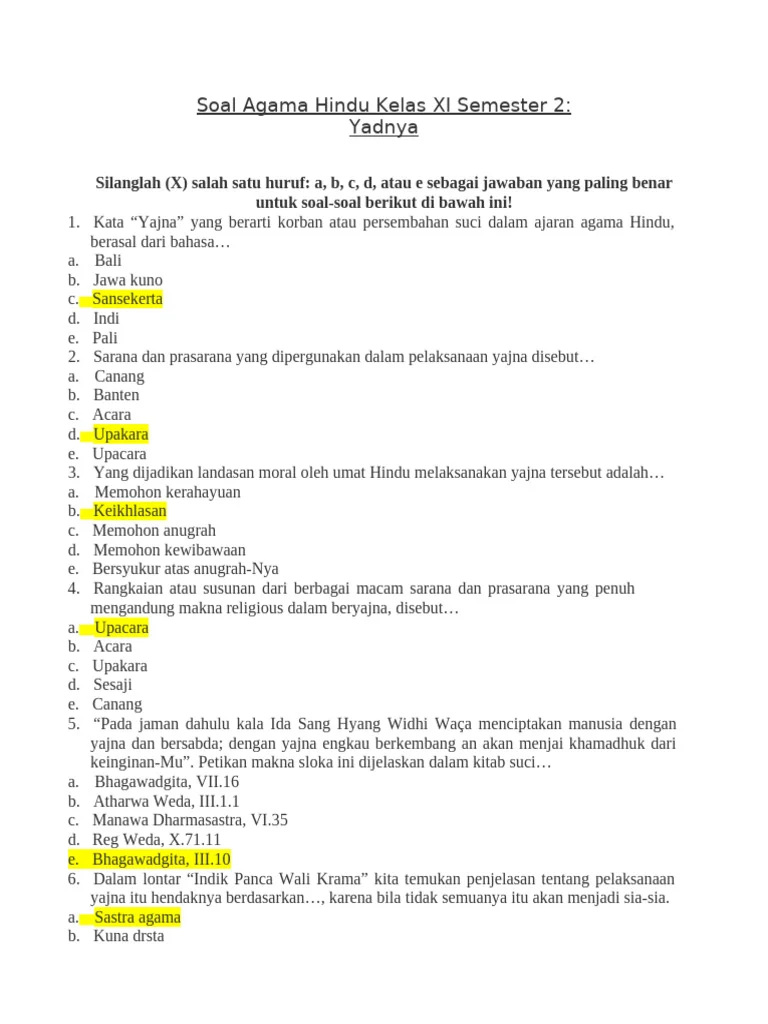 Rahasia Nilai Sempurna dengan Soal Agama Hindu Kelas XI Semester 1 Beserta Jawabannya Rahasia Nilai Sempurna dengan Soal Agama Hindu Kelas XI Semester 1 Beserta Jawabannya