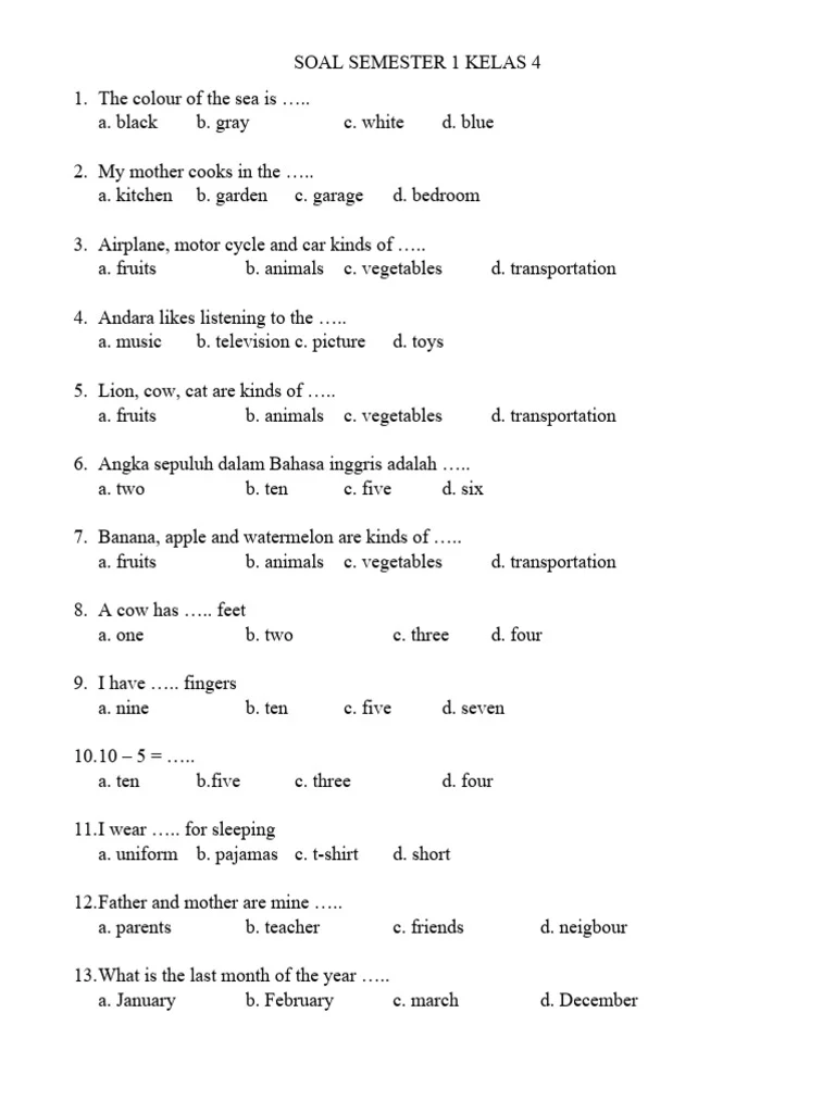 Rahasia Skor Sempurna Bocoran Soal Semester 1 Kelas 4 Bahasa Inggris Terbaru