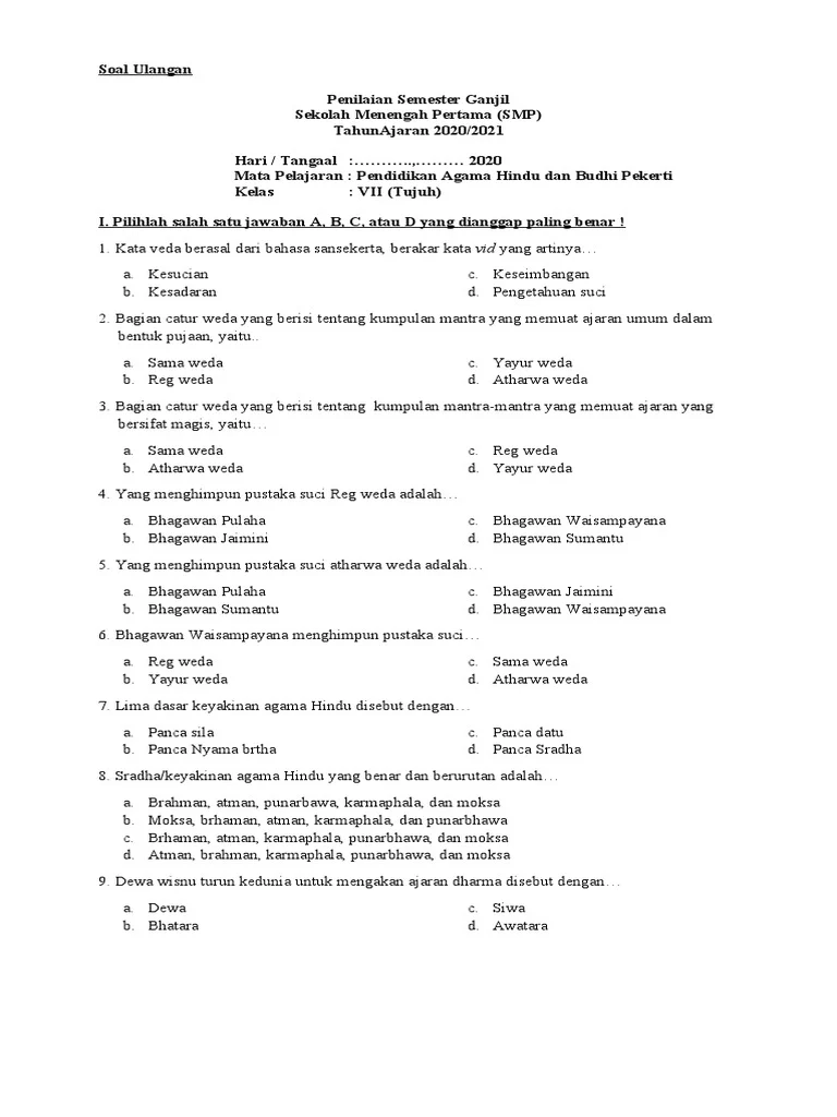Rahasia Skor Sempurna Latihan Soal Agama Hindu Kelas 7 Semester 1 Kurikulum 2013 Rahasia Skor Sempurna Latihan Soal Agama Hindu Kelas 7 Semester 1 Kurikulum 2013