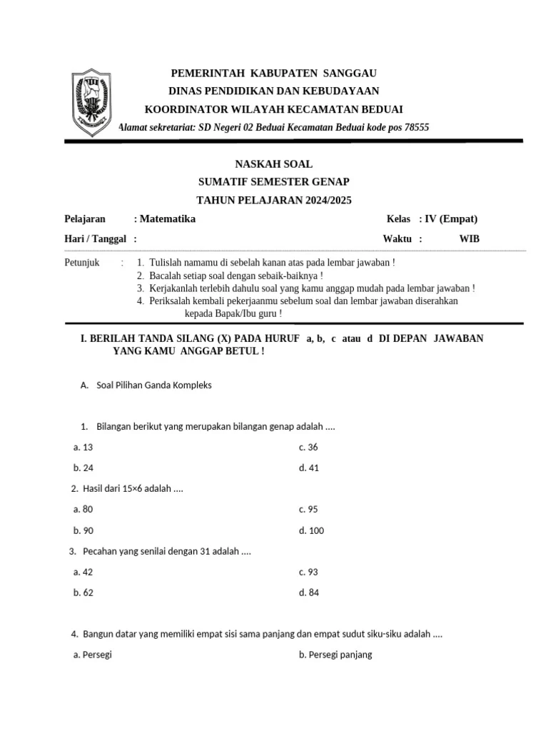 Ternyata Ini Bocoran Soal Sem Genap Kelas 4 K 13 Matem Agar Nilai Siswa Melejit Ternyata Ini Bocoran Soal Sem Genap Kelas 4 K 13 Matem Agar Nilai Siswa Melejit