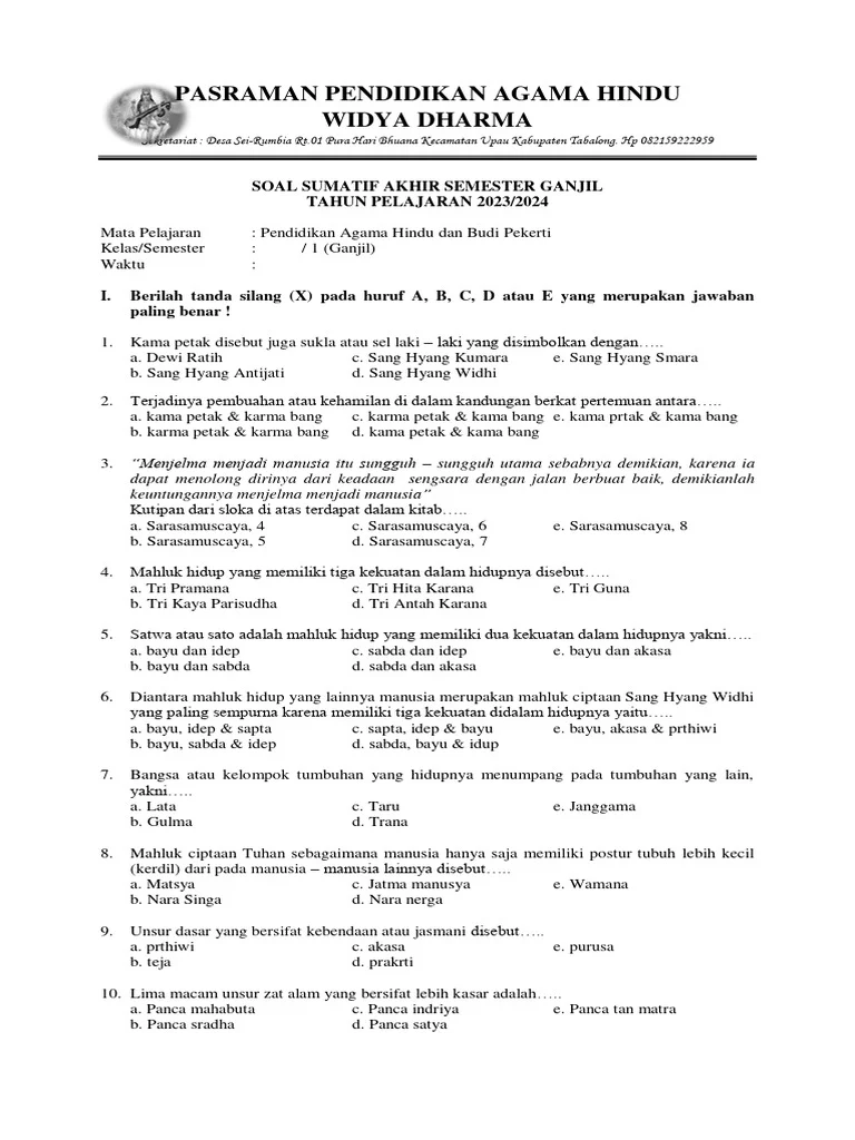 Wajib Tahu 10 Soal Agama Hindu SMP Kelas 8 Semester 1 Ini Agar Nilai Kamu Maksimal
