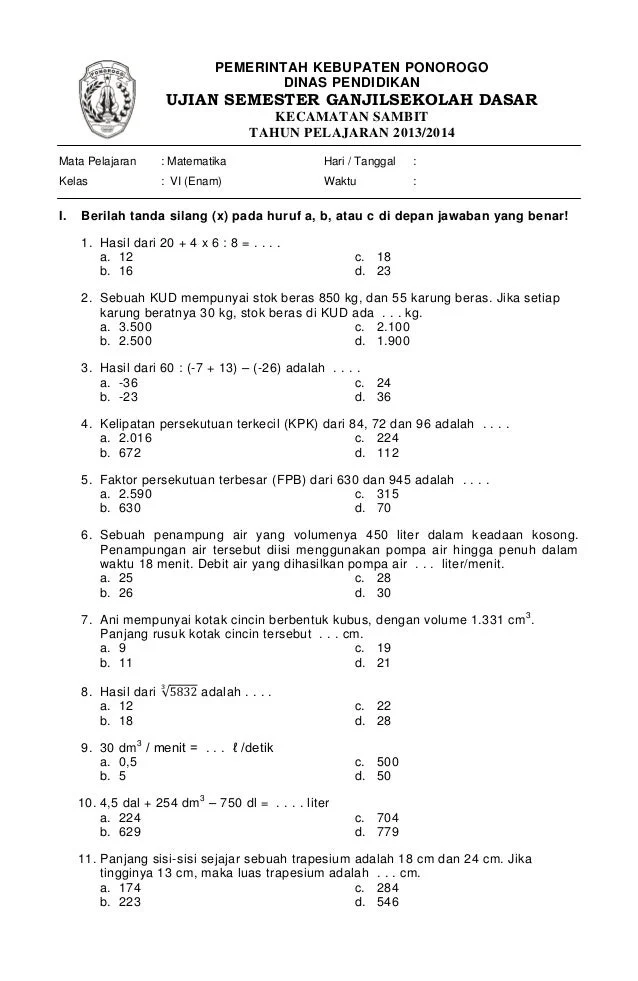 Wajib Tahu Bocoran Soal UAS Semester Ganjil Kelas 3 K 2013 Agar Nilai Langsung Melejit