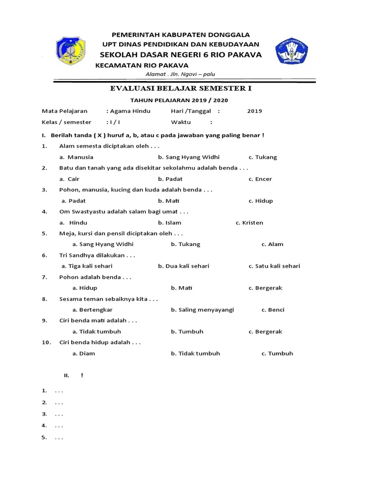 Wajib Tahu Kumpulan Soal Agama Hindu Kelas 1 SD K13 Terbaru Agar Anak Cepat Pintar
