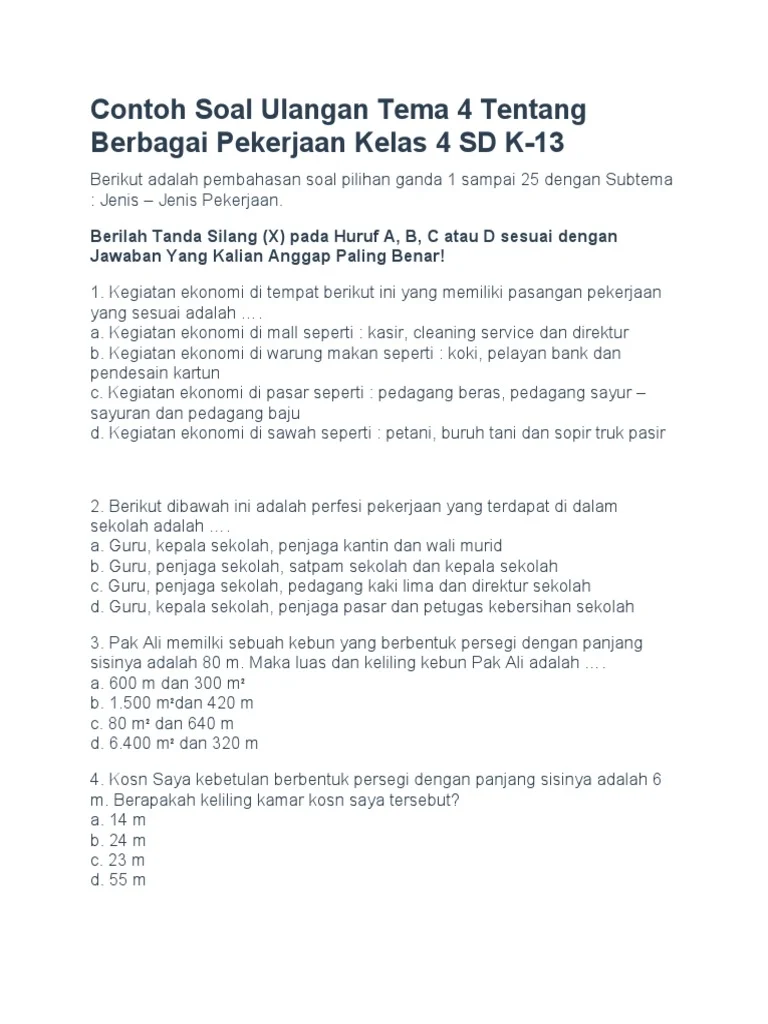 Wajib Tahu Kumpulan Soal Tematik Kelas 4 Tentang Deskripsi Pekerjaan Agar Anak Makin Pintar Wajib Tahu Kumpulan Soal Tematik Kelas 4 Tentang Deskripsi Pekerjaan Agar Anak Makin Pintar