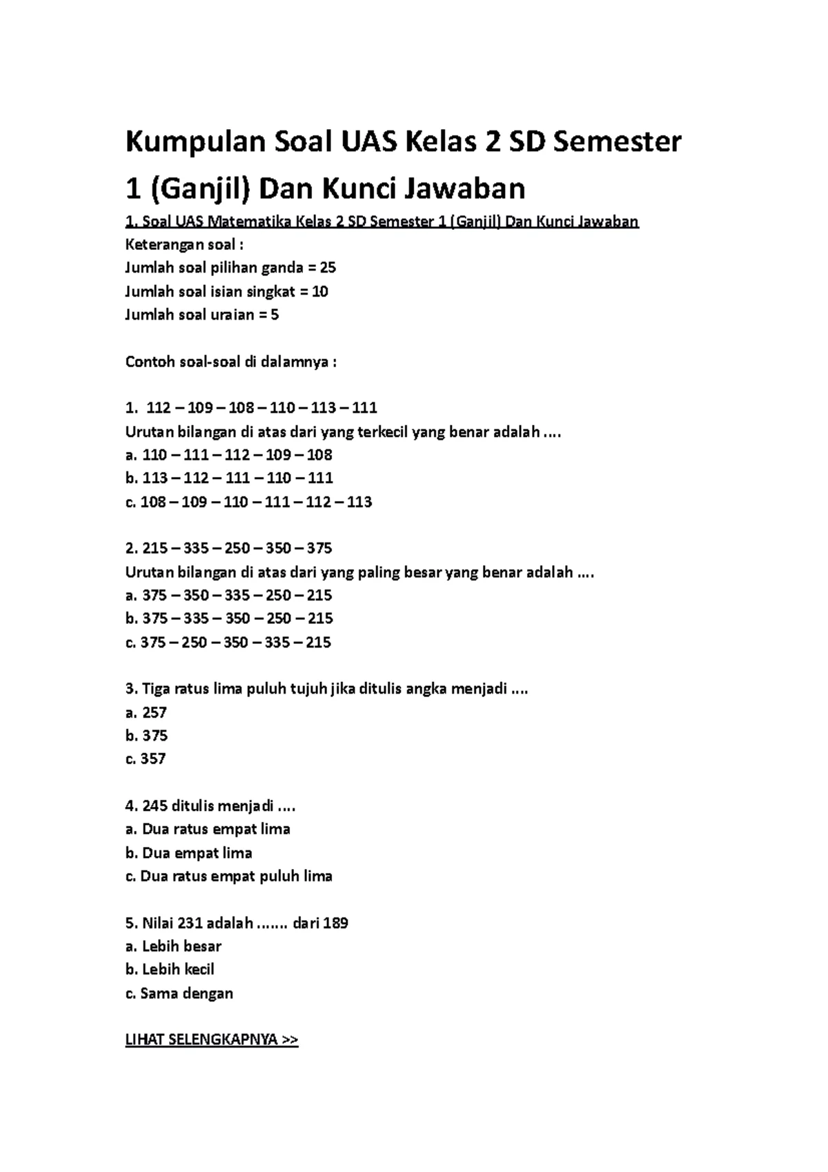 Wajib Tahu Kumpulan Soal UAS Semester Ganjil Tematik Kelas 2 dan 3 SD Terbaru